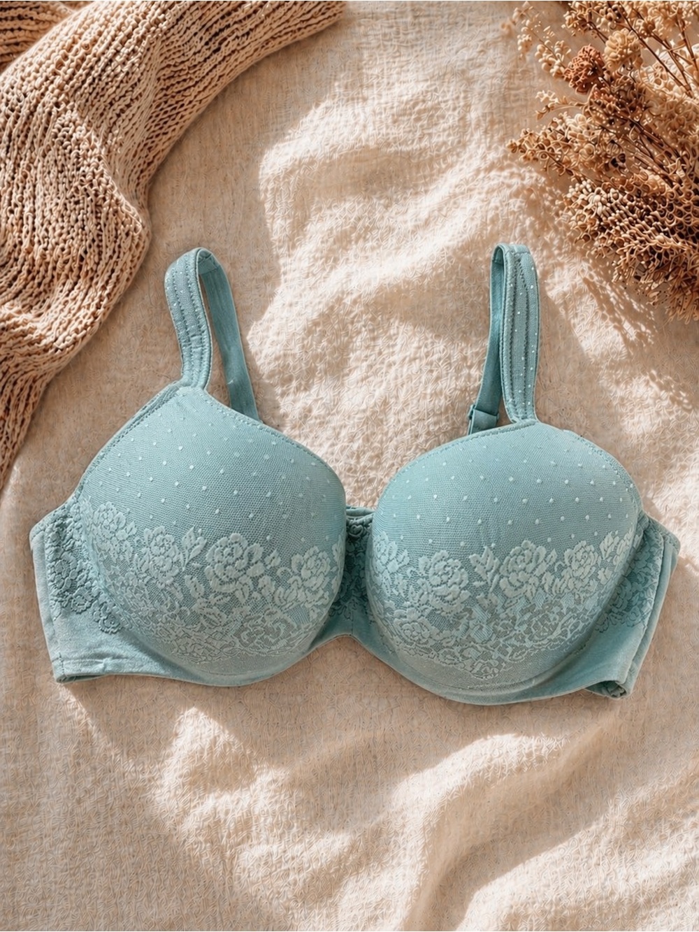 SOMA Stunning Support Balconette Bra 40DDD Aqua Lace Full Coverage Underwire
